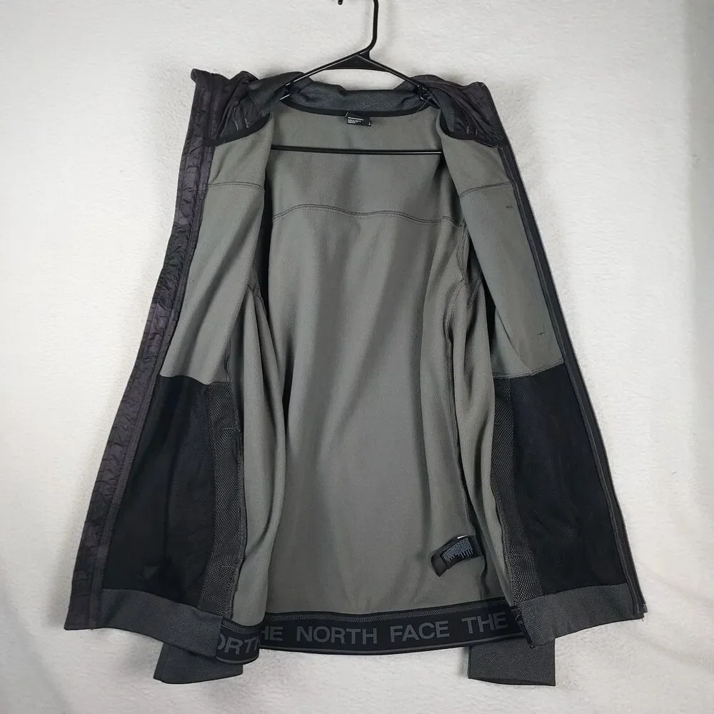 The North Face Mens Large Full Zip Hooded Fleece Jacket Gray Black Camo Logo